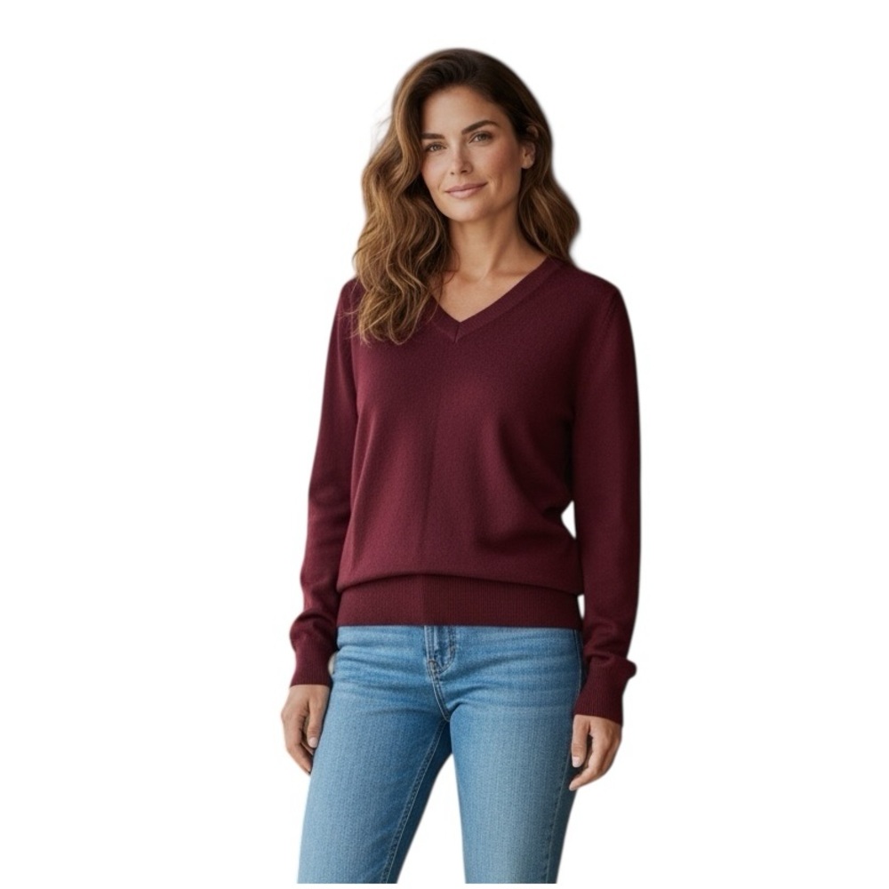 Turnbury merino wool cabin core business casual V-Neck Burgundy Sweater